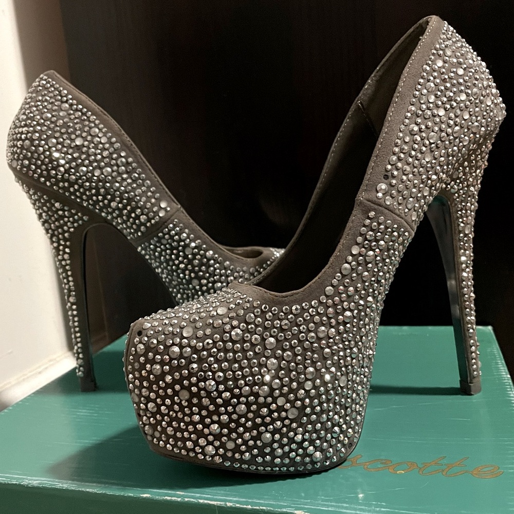 Grey Rhinestone Pumps